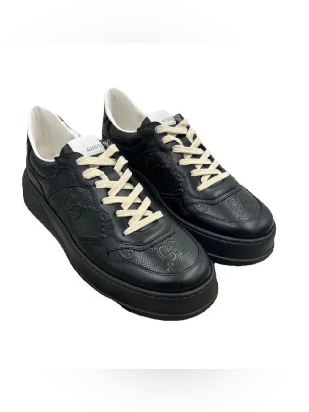 Gucci GG embossed black leather sneakers size 10
fits 10.5 US made Italy